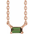 saveongems Jewelry 4 x 2 mm::0.842 DWT (1.31 grams) / 18 Inch / 14K Rose 14K Natural Green Tourmaline Solitaire 18