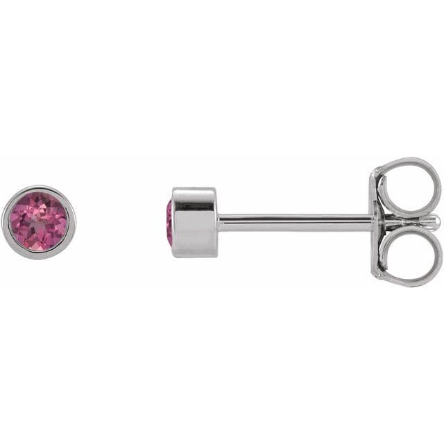 saveongems Jewelry 2mm::0.315 DWT (0.49 grams) / 14K White 14K Round Natural Pink Tourmaline Micro Bezel-Set Earrings