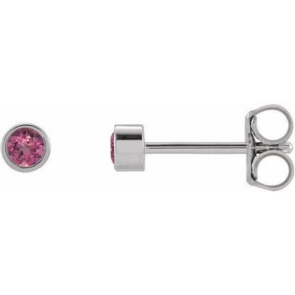 saveongems Jewelry 2mm::0.315 DWT (0.49 grams) / 14K White 14K Round Natural Pink Tourmaline Micro Bezel-Set Earrings