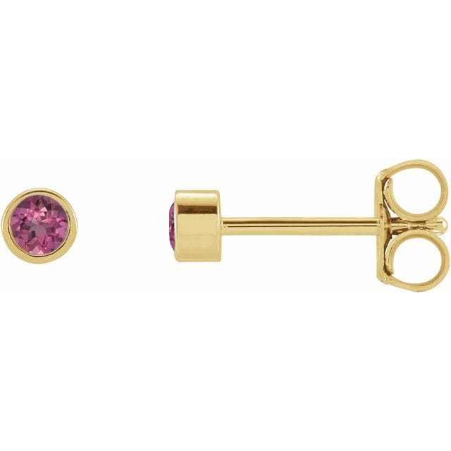 saveongems Jewelry 2mm::0.315 DWT (0.49 grams) / 14K Yellow 14K Round Natural Pink Tourmaline Micro Bezel-Set Earrings