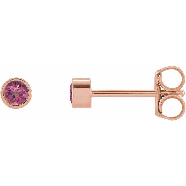 saveongems Jewelry 2mm::0.315 DWT (0.49 grams) / 14K Rose 14K Round Natural Pink Tourmaline Micro Bezel-Set Earrings