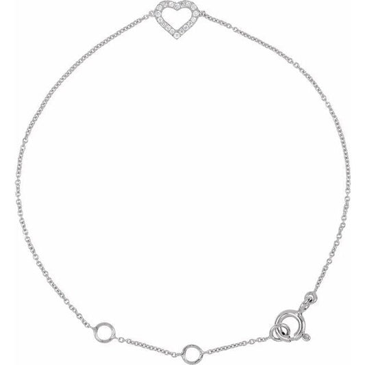 saveongems .06 CTW / I1 H-I / 14K White 14K Natural Diamond Heart 6-7" Bracelet