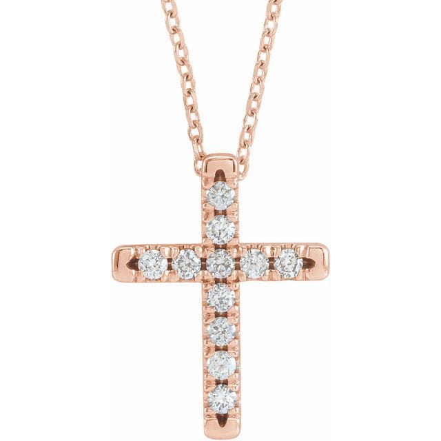 saveongems Jewelry 1.7mm :: 1/5 CTW / I1 G-H / 14K Rose 14K Natural Diamond French-Set Cross 16-18" Necklace