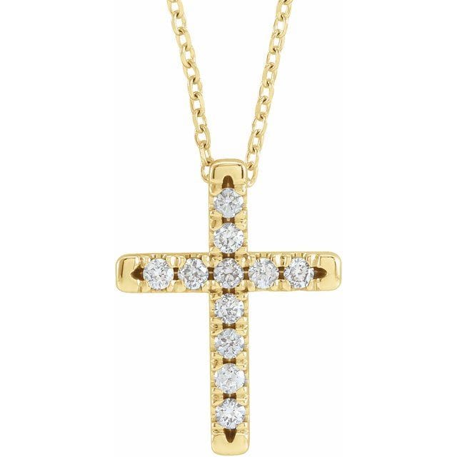 saveongems Jewelry 1.7mm :: 1/5 CTW / I1 G-H / 14K Yellow 14K Natural Diamond French-Set Cross 16-18" Necklace