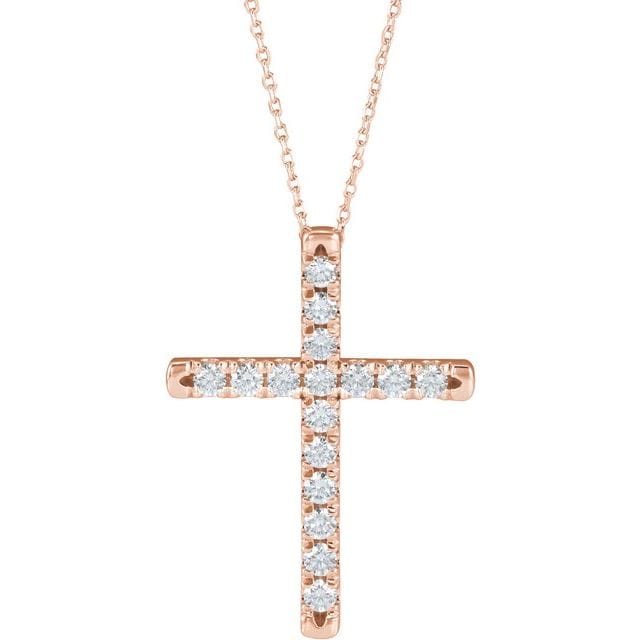 saveongems Jewelry 2.4mm :: 3/4 CTW / I1 G-H / 14K Rose 14K Natural Diamond French-Set Cross 16-18" Necklace