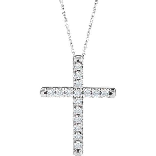 saveongems Jewelry 2.4mm :: 3/4 CTW / I1 G-H / 14K White 14K Natural Diamond French-Set Cross 16-18" Necklace