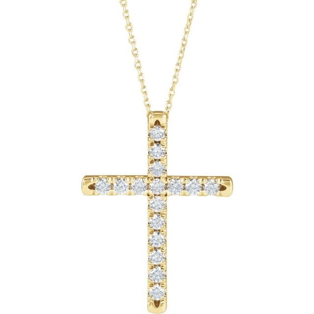 saveongems Jewelry 2.4mm :: 3/4 CTW / I1 G-H / 14K Yellow 14K Natural Diamond French-Set Cross 16-18" Necklace