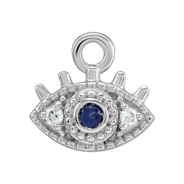 saveongems Jewelry 1.3mm :: 0.01 CTW / I1 G-H / 14K White 14K Natural Blue Sapphire & .01 CTW Natural Diamond Evil Eye Dangle