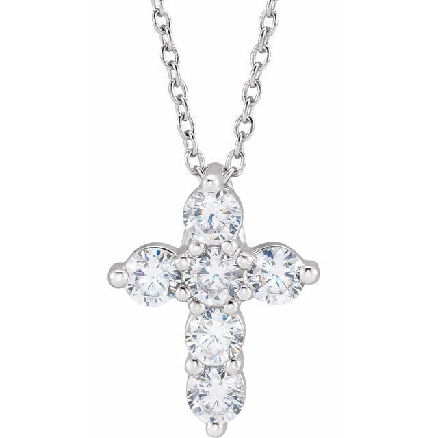 saveongems Jewelry 3/4 ctw (3.2mm) / SI G-H / 14K White Diamond Cross Necklace