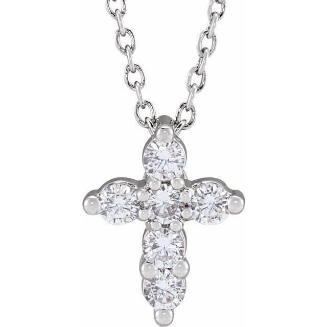 saveongems Jewelry 1/4 ctw (2.2mm) / SI G-H / 14K White Diamond Cross Necklace