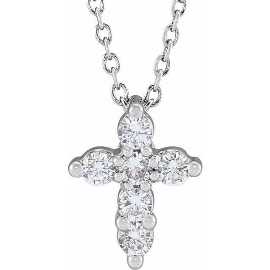 saveongems Jewelry 1/4 ctw (2.2mm) / SI G-H / 14K White Diamond Cross Necklace