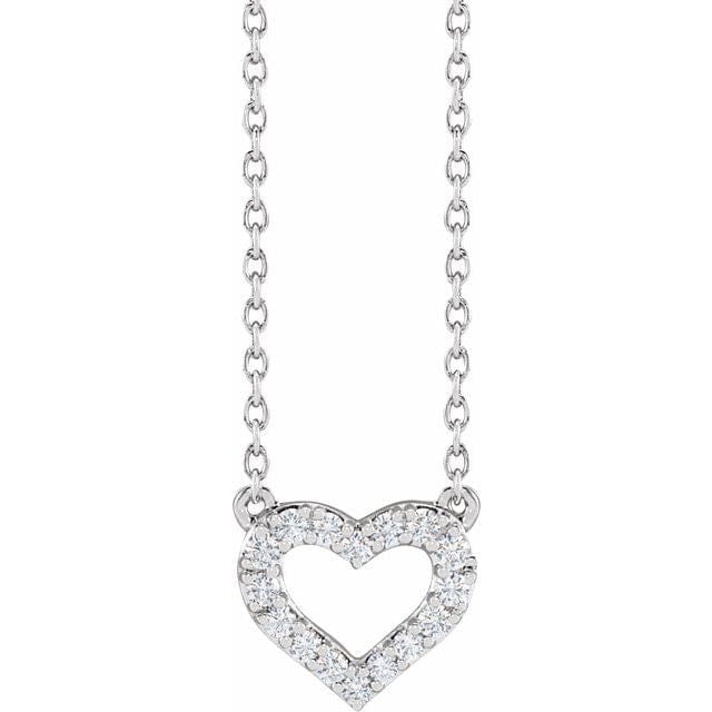 saveongems Jewelry 1/5ctw::10x9mm / 16-18" / 14K White Heart Diamond Necklace