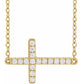 saveongems Jewelry 1/6 ctw (1.3mm) / 16-18 Inch / 14K Yellow Diamond Sideways Cross Necklace 16-18"