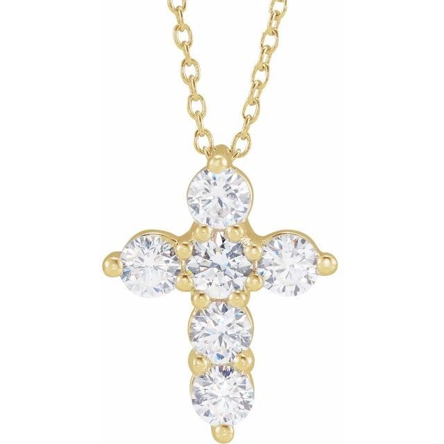saveongems Jewelry 1 ctw (3.65mm) / SI G-H / 14K Yellow Diamond Cross Necklace