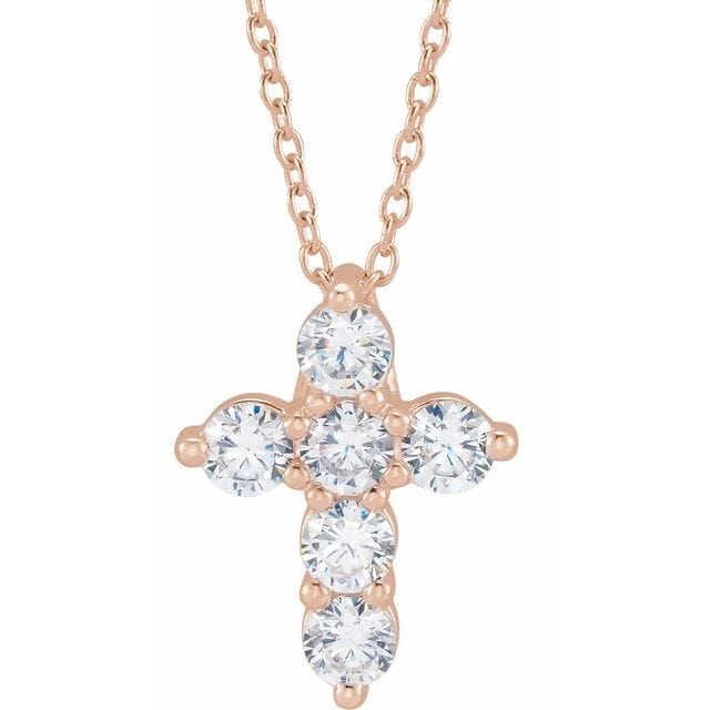 saveongems Jewelry 3/4 ctw (3.2mm) / SI G-H / 14K Rose Diamond Cross Necklace