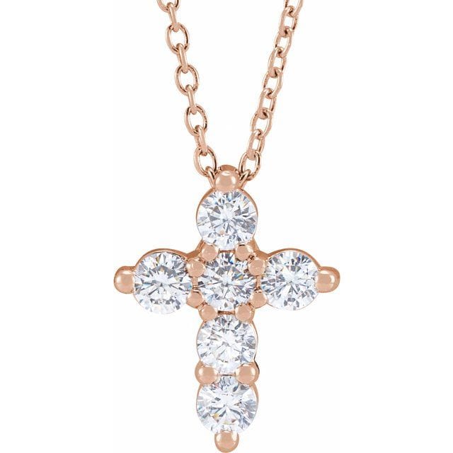 saveongems Jewelry 1/2 ctw (2.9mm) / SI G-H / 14K Rose Diamond Cross Necklace