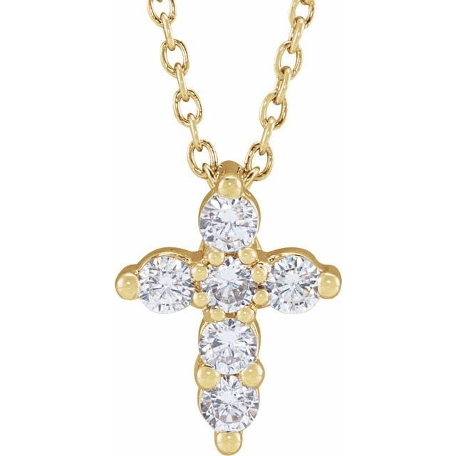saveongems Jewelry 1/4 ctw (2.2mm) / SI G-H / 14K Yellow Diamond Cross Necklace