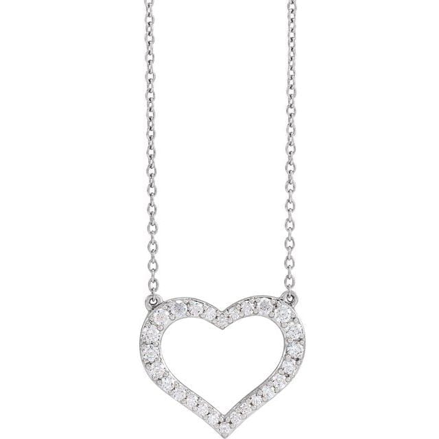 saveongems Jewelry 3/8ctw::15.4x18mm / 16-18" / 14K White Heart Diamond Necklace