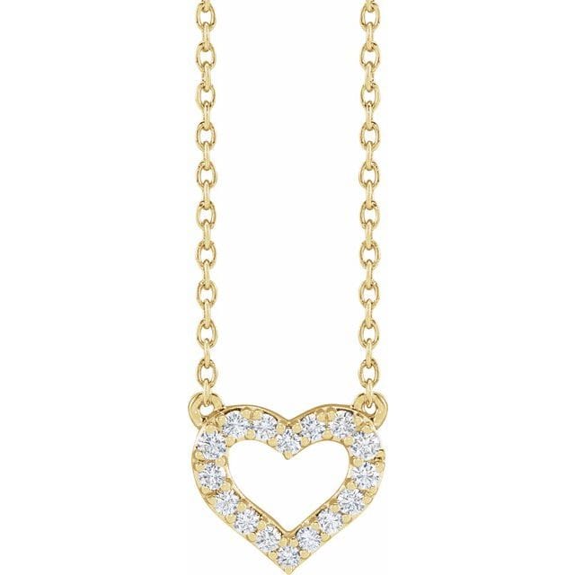 saveongems Jewelry 1/5ctw::10x9mm / 16-18" / 14K Yellow Heart Diamond Necklace