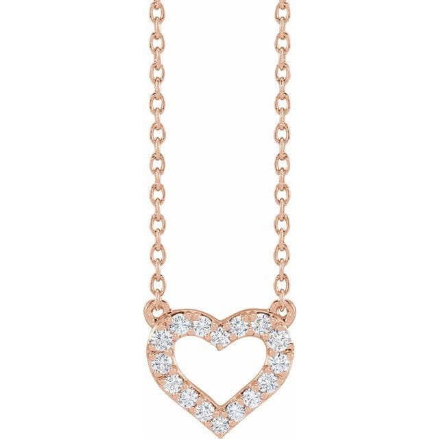 saveongems Jewelry 1/5ctw::10x9mm / 16-18" / 14K Rose Heart Diamond Necklace