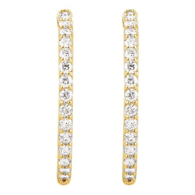 saveongems 14K Natural Diamond Inside-Outside Hinged Hoop Earrings Sizes1/4-6 1/4 CTW