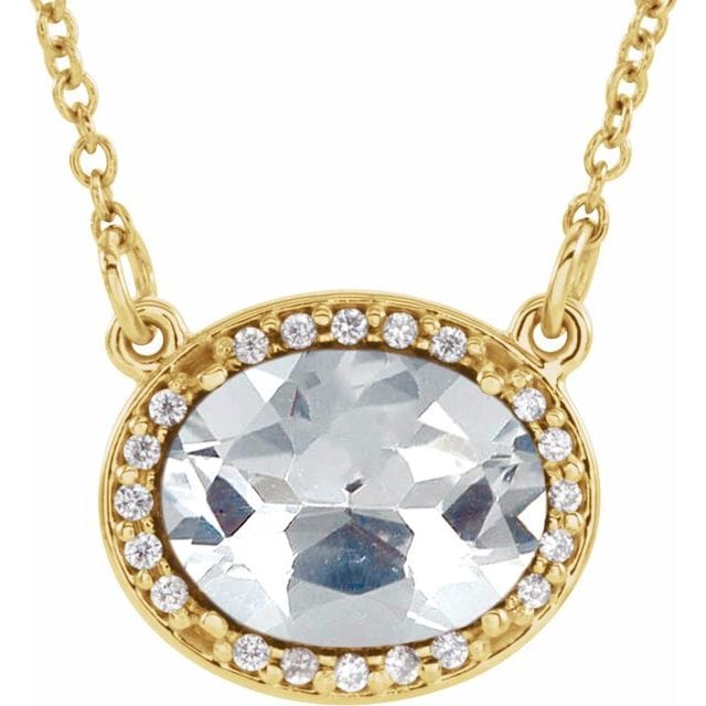 saveongems Jewelry 9 x 7mm :: 0.04 CTW / I1 G-H / 14K Yellow 14K Imitation White Diamond & .05 CTW Natural Diamond 16.5" Necklace