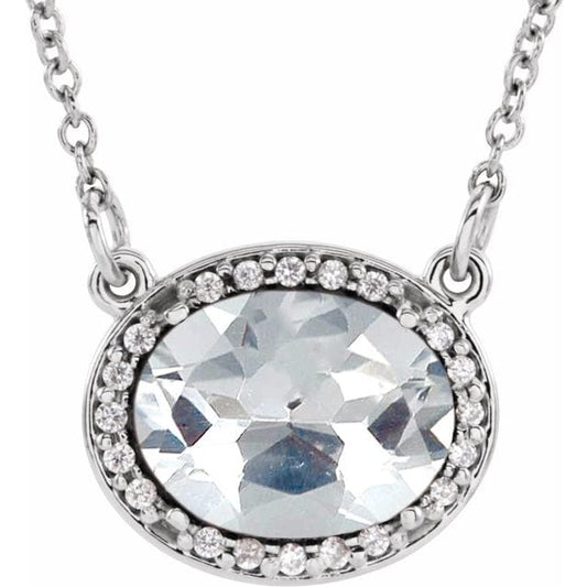 saveongems Jewelry 9 x 7mm :: 0.04 CTW / I1 G-H / 14K White 14K Imitation White Diamond & .05 CTW Natural Diamond 16.5" Necklace