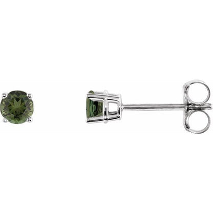 saveongems Jewelry 3mm::0.353 DWT (0.55 grams) / 14K White 14K 3 mm Natural Green Tourmaline Stud Earrings