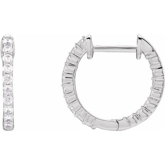 saveongems 14.5 mm :: 1/2 CTW / I1 G-H / 14K White 14K Natural Diamond Inside-Outside Hinged Hoop Earrings