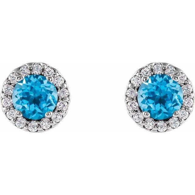 saveongems Jewelry 14K 4 mm Natural Swiss Blue Topaz & 1/10 CTW Natural Diamond Earrings