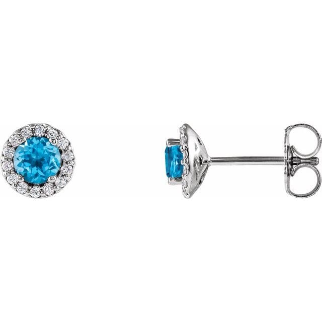 saveongems Jewelry 4mm:: 1/10 CTW / I1 G-H / 14K White 14K 4 mm Natural Swiss Blue Topaz & 1/10 CTW Natural Diamond Earrings