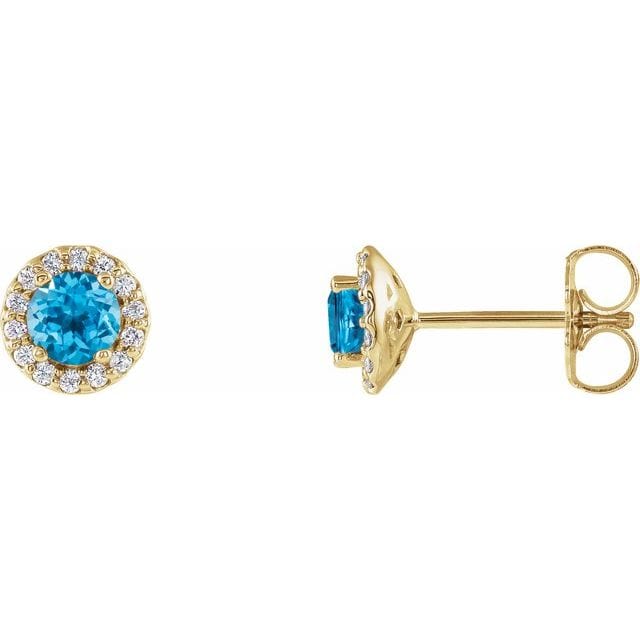 saveongems Jewelry 4mm:: 1/10 CTW / I1 G-H / 14K Yellow 14K 4 mm Natural Swiss Blue Topaz & 1/10 CTW Natural Diamond Earrings