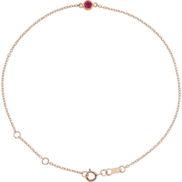 saveongems Jewelry 3mm::0.4473 DWT (0.70 grams) / 6 1/2-7 1/2 Inch / 14K Rose 14K Natural Ruby Bezel-Set Solitaire 6 1/2-7 1/2" Bracelet