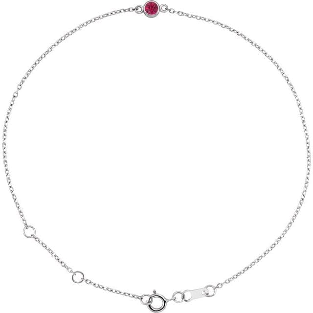 saveongems Jewelry 3mm::0.4473 DWT (0.70 grams) / 6 1/2-7 1/2 Inch / 14K White 14K Natural Ruby Bezel-Set Solitaire 6 1/2-7 1/2" Bracelet