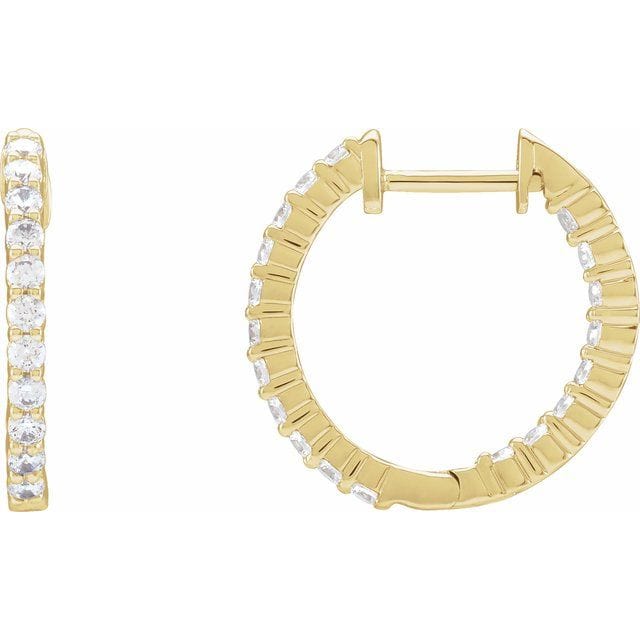 saveongems 17.2 mm / I1 / 14K Yellow Natural Diamond Inside-Outside Hinged Hoop Earrings 14K Natural Diamond Inside-Outside Hinged Hoop Earrings