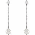 saveongems 14K White Cultured Freshwater Pearl & 1/2 CT Lab-Grown Diamond Earrings