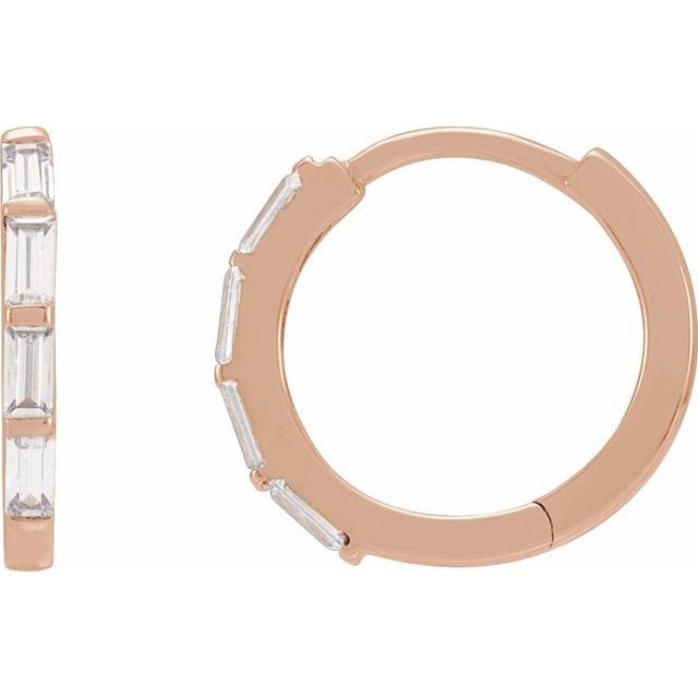 saveongems Jewelry 1/3 ctw (13.34mm) / VS G-H / 14K Rose Straight Baguette Diamond Hoop Earrings