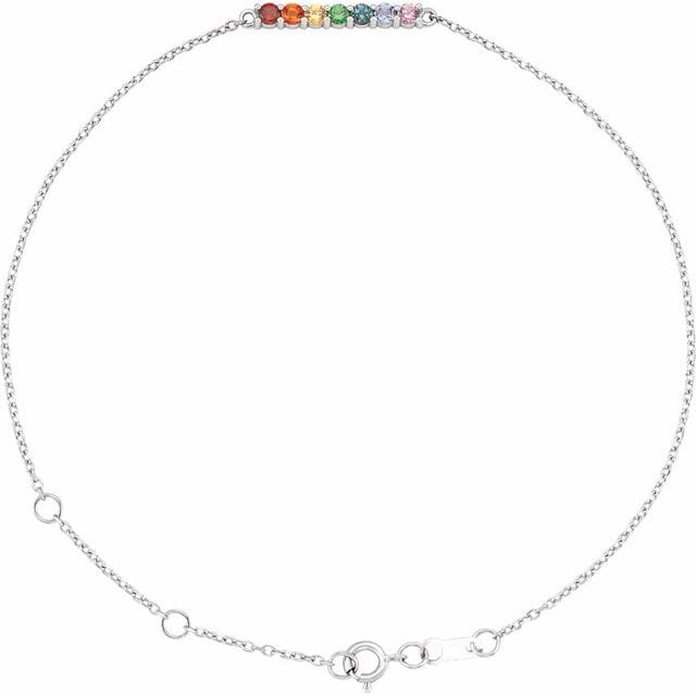 saveongems Jewelry 2mm / 6 1/2- 7 1/2 Inch / Sterling Silver Multi-Gemstone Bar Bracelet