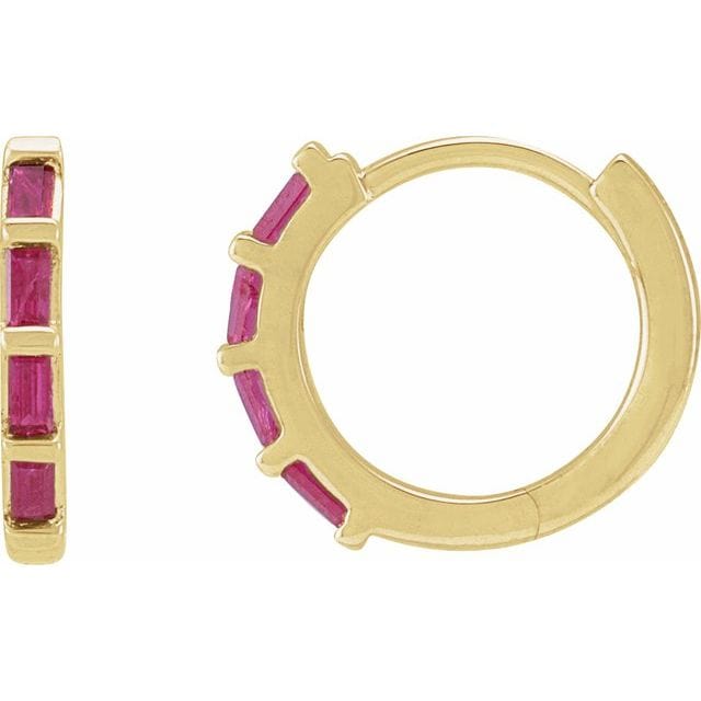 saveongems Jewelry 1.9 x 1 mm / 14K Yellow 14K Natural Ruby Huggie Earrings