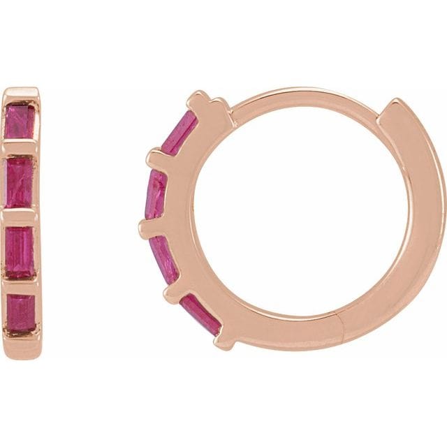 saveongems Jewelry 1.9 x 1 mm / 14K Rose 14K Natural Ruby Huggie Earrings