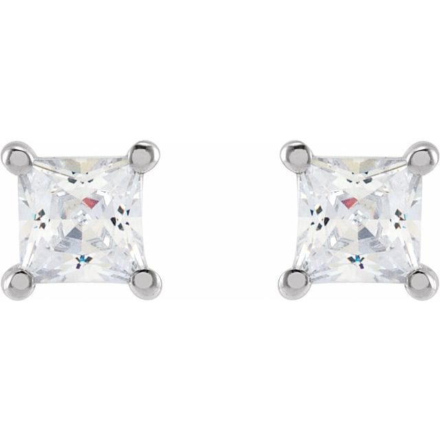 saveongems 14K Lab-Grown Square Diamond 4-Prong Earrings