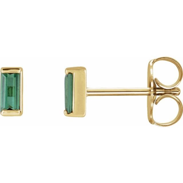 saveongems Jewelry 4 x 2 mm / 14K Yellow 14K Natural Green Tourmaline Channel-Set Earrings
