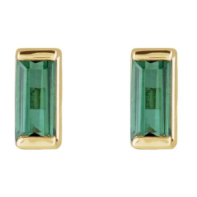 saveongems Jewelry 14K Natural Green Tourmaline Channel-Set Earrings
