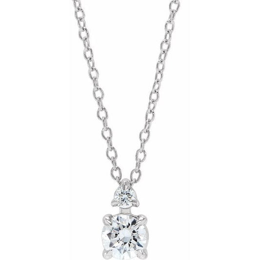 saveongems 1/4 ctw (3.9mm) / 16-18 Inch / 14K White Accented Claw-Prong Necklace 16-18" 1/4-1 Carat Total Weight