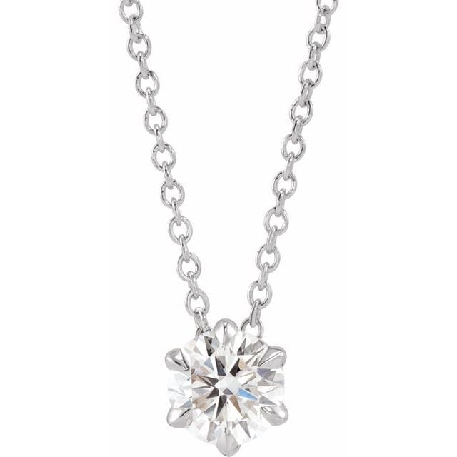 saveongems 1/2 ctw (5mm) / 16-18 Inch / 14K White Solitaire Necklace 16-18" 1/4-1 Carat Total Weight