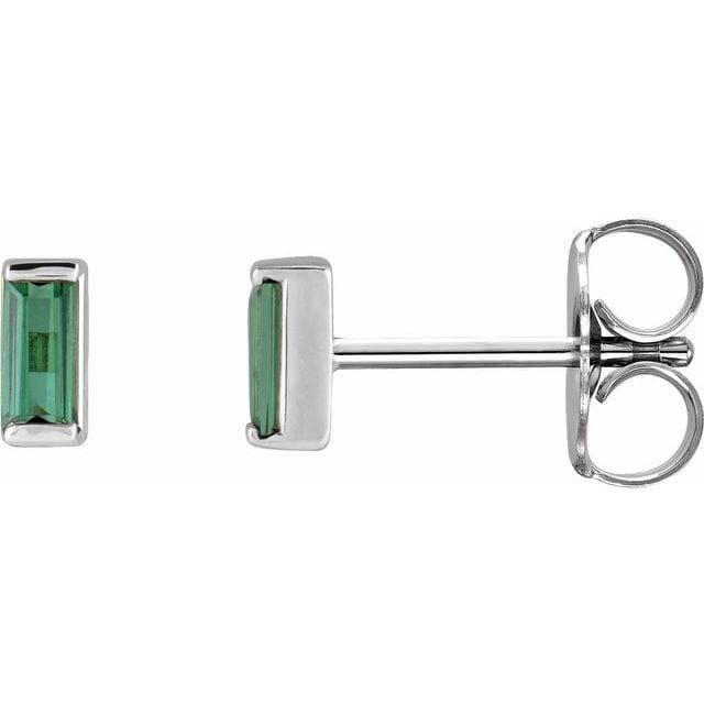 saveongems Jewelry 4 x 2 mm / 14K White 14K Natural Green Tourmaline Channel-Set Earrings