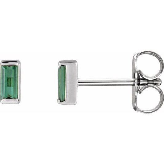 saveongems Jewelry 4 x 2 mm / 14K White 14K Natural Green Tourmaline Channel-Set Earrings