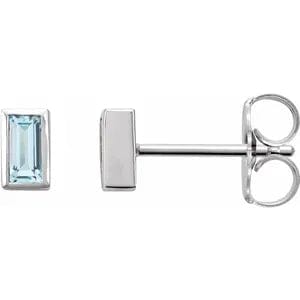 Save On Diamonds Natural Sky Blue Topaz / 14K White Natural Emerald Bezel-Set Earrings