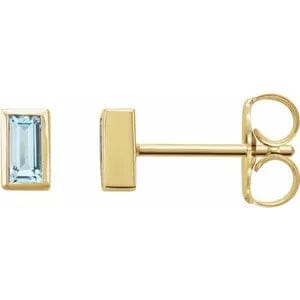 Save On Diamonds Natural Sky Blue Topaz / 14K Yellow Natural Emerald Bezel-Set Earrings