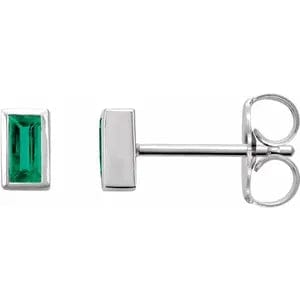 Save On Diamonds Natural Emerald / 14K White Natural Emerald Bezel-Set Earrings